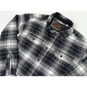 Orvis Shirt Men's XL Black/White Shacket Flannel Plaid Long Sleeve Button Up